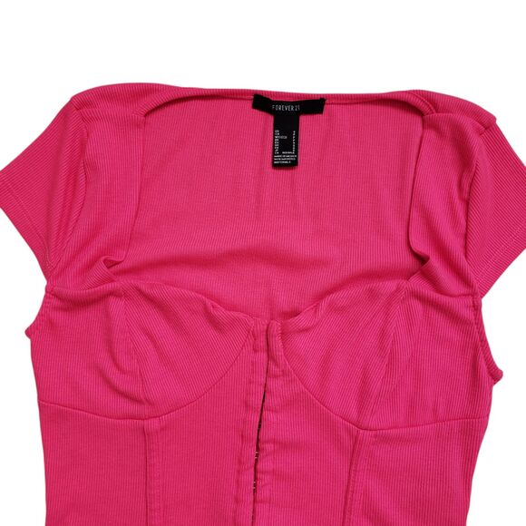 Forever 21 Sweetheart Corset Crop Top Womens Small Pink Rib Knit Hook Eye NWOT - Picture 3 of 11